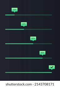 Loading sign set. Minimalistic progress bars, stylish design for boot menu of game or application. Interface for computers and phones. Cartoon flat vector illustrations isolated on black background