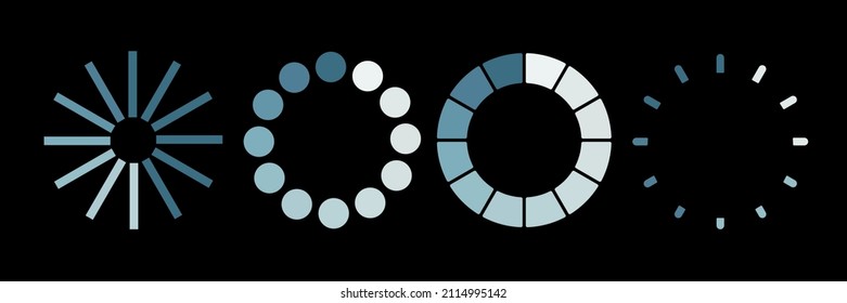Loading sign set. Upload waiting element for web. Vector illustration on black background