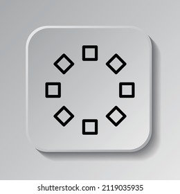 Loading simple icon, vector. Flat desing. Black icon on square button with shadow. Grey background.ai