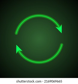 Loading simple icon vector. Flat design. Green neon on black background with green light.ai