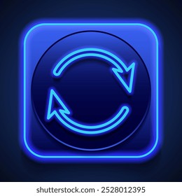 Loading simple vector, icon. Flat design. Blue neon style on button. With shadow.ai