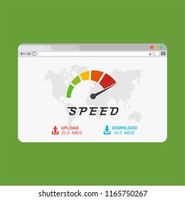 Loading speed analysis of a website, page loading software flat vector illustration with icons