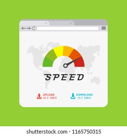 Loading speed analysis of a website, page loading software flat vector illustration with icons