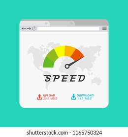 Loading speed analysis of a website, page loading software flat vector illustration with icons