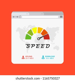 Loading speed analysis of a website, page loading software flat vector illustration with icons