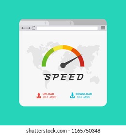 Loading speed analysis of a website, page loading software flat vector illustration with icons