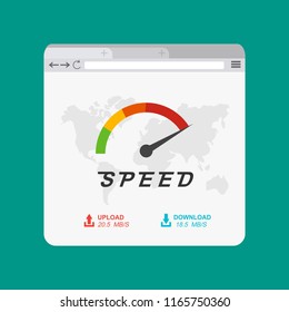 Loading speed analysis of a website, page loading software flat vector illustration with icons