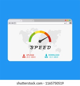 Loading speed analysis of a website, page loading software flat vector illustration with icons
