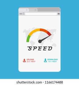 Loading speed analysis of a website, page loading software flat vector illustration with icons