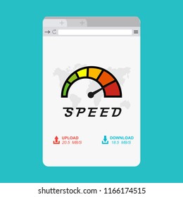 Loading speed analysis of a website, page loading software flat vector illustration with icons