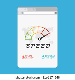 Loading speed analysis of a website, page loading software flat vector illustration with icons
