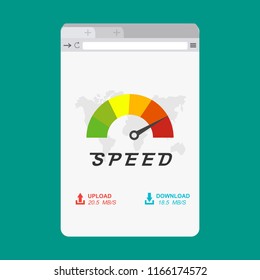 Loading speed analysis of a website, page loading software flat vector illustration with icons
