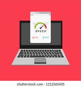 Loading speed analysis of a website, page loading software with computer flat vector illustration with icons