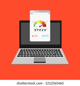 Loading speed analysis of a website, page loading software with computer flat vector illustration with icons