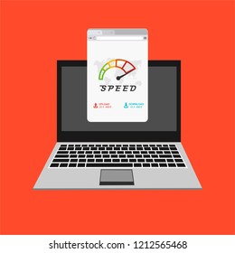 Loading speed analysis of a website, page loading software with computer flat vector illustration with icons
