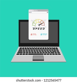 Loading speed analysis of a website, page loading software with computer flat vector illustration with icons