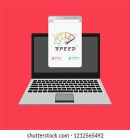 Loading speed analysis of a website, page loading software with computer flat vector illustration with icons