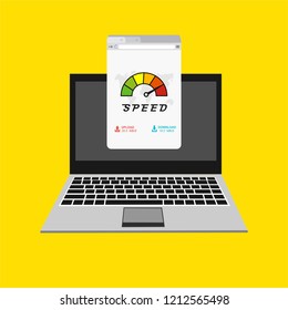 Loading speed analysis of a website, page loading software with computer flat vector illustration with icons