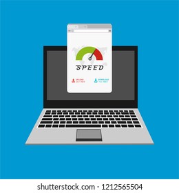 Loading speed analysis of a website, page loading software with computer flat vector illustration with icons