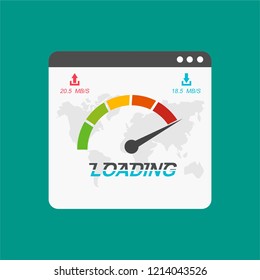 Loading speed analysis of a website, page loading software flat vector illustration with icons