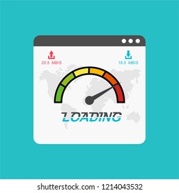 Loading speed analysis of a website, page loading software flat vector illustration with icons