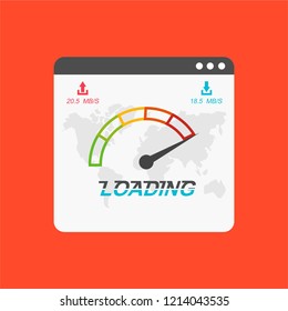 Loading speed analysis of a website, page loading software flat vector illustration with icons