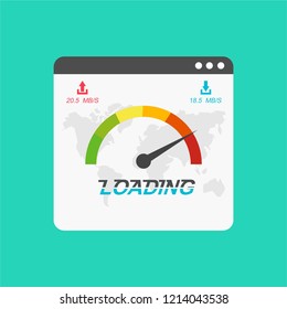 Loading speed analysis of a website, page loading software flat vector illustration with icons