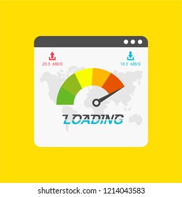 Loading speed analysis of a website, page loading software flat vector illustration with icons