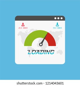 Loading speed analysis of a website, page loading software flat vector illustration with icons