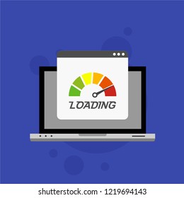 Loading speed analysis of a website, page loading software flat vector illustration with icons