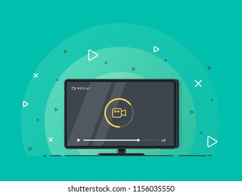 Loading stream TV. Flat LED television display on green background. Vector Illustration.