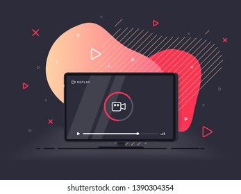 Loading stream TV. Flat LED television display on geometric liquid background. Vector Illustration.