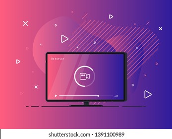 Loading stream TV. Flat LED television display on geometric liquid background. Vector Illustration.