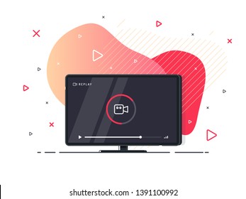 Loading stream TV. Flat LED television display on geometric liquid background. Vector Illustration.