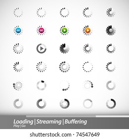Loading, Streaming, Buffering, Play, Go | Set of 30 Vector Icons