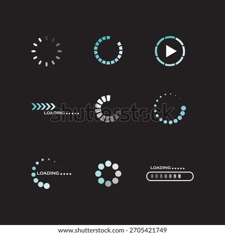 Loading symbols and bars on a black background.