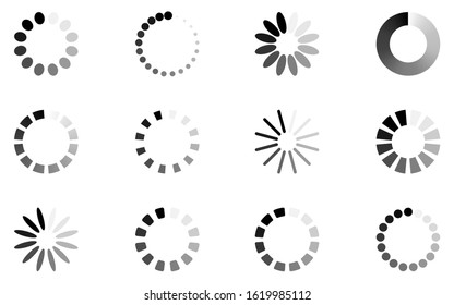 Loading symbols set. Round download shapes collection. Menu vector wait elements