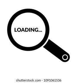 Loading text vector illustration and magnifying glass