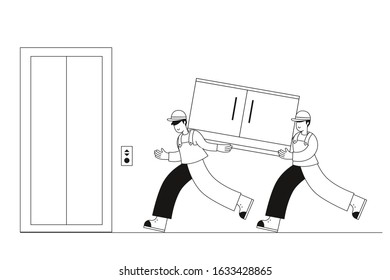 Loading and transporting items in the Elevator at home. Vector