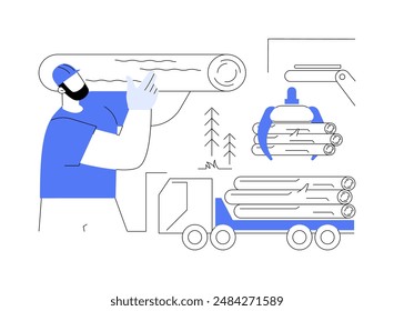 Loading trees abstract concept vector illustration. Worker loading trees in timber transport, raw materials industry, harvesting planning, forest plantation, forestry sector abstract metaphor.