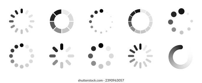 Loading vector icon set. Waiting icons. Buffer loader icons. Rreloader icons. Donload vector icons.