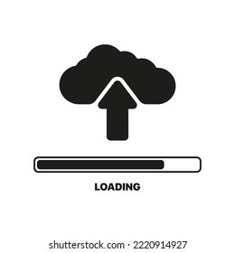 Loading vector illustration. File download, 50 percent, internet, cloud storage, graph with load text, download arrow. Loading concept. Vector black line icon on a white background