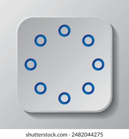 Loading vector simple icon. Flat design. Paper cut design. Cutted blue symbol with shadow. Gray badge button, gray background.ai