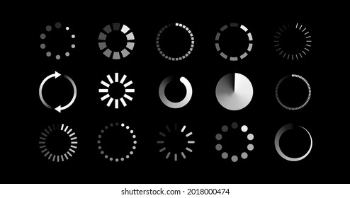 Loading vector symbol set isolated on white background. Load symbol, download sign, progress loading website. 10 eps