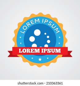 loading vintage badge, label icon. Blue with red ribbon 