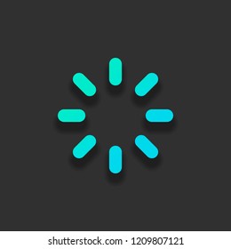 Loading or wait icon. Colorful logo concept with soft shadow on dark background. Icon color of azure ocean