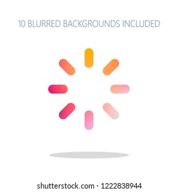 Loading or wait icon. Colorful logo concept with simple shadow on white. 10 different blurred backgrounds included