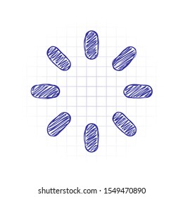 Loading or wait icon. Hand drawn sketched picture with scribble fill. Blue ink. Doodle on white background