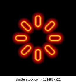 Loading or wait icon. Orange neon style on black background. Light icon