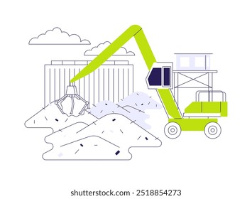 Carregando ilustração de vetor de conceito abstrato de resíduos. Caminhão grande para coleta de lixo, planta de reciclagem, ambiente ecológico, serviço de gestão de resíduos, lixo urbano recusando metáfora abstrata.